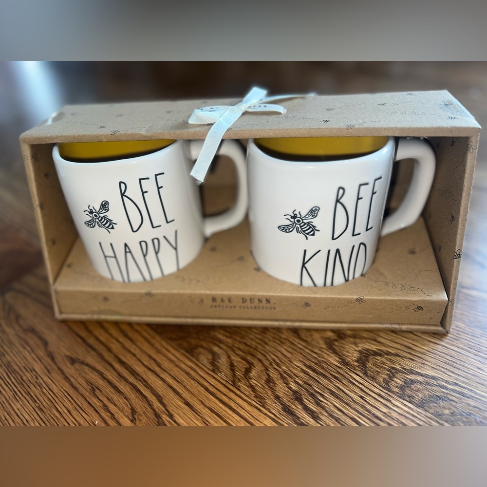 Rae Dunn Bee Kind Mug & Bee Happy Mug Ceramic Set New in Packaging